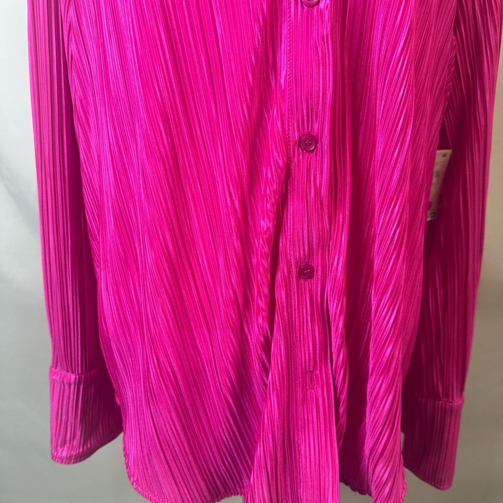 Good American Fuchsia Always Fits Plisse Pleated Button Down Blouse Size 5/6 NWT - Picture 5 of 13
